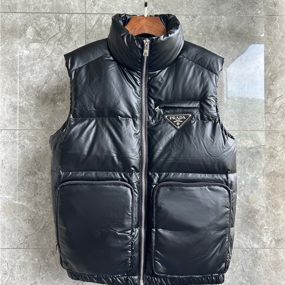 Prada Black Quilted Puffer Vest with Logo Patch